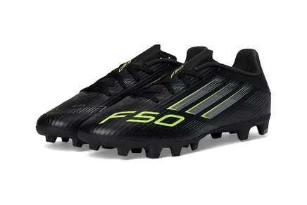 Унисекс футбольные бутсы Adidas F50 Club, черно‑серебристо‑желтые