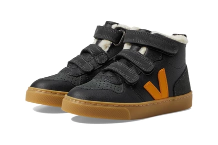 Детские кеды VEJA V-10 Mid Winter, черно-золотисто-серые