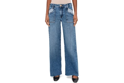 Джинсы KUT from the Kloth Maya High-Rise Porkshop Front Pockets Wide Leg Raw Hem in Success