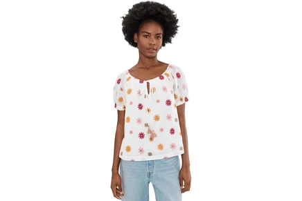 Топ Liverpool Los Angeles Short Sleeve Tie Neck Woven Top