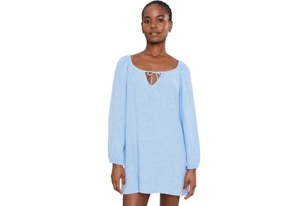 Eberjey Linen Blend Short Dress gingham white/summer blue