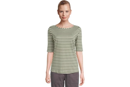 Женская футболка L.L.Bean Pima Cotton Tee Boatneck Elbow Sleeve Stripe