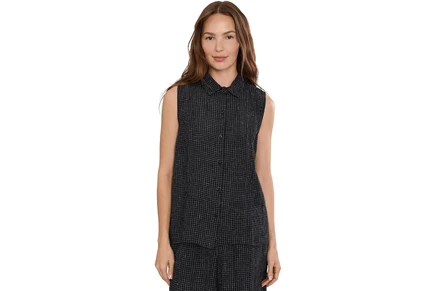 Женская футболка Eileen Fisher Puckered Organic Linen Grid Classic Collar Shirt
