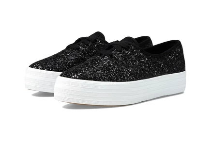 Женские кеды Keds Point Lace Up, черные с блёстками