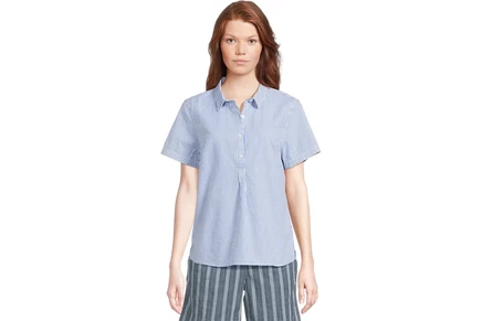 Женская рубашка L.L.Bean Vacationland Short-Sleeve Popover Stripe Seersucker Shirt
