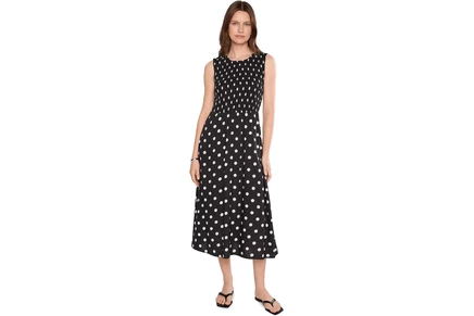 Платье Calvin Klein Sleeveless Smocked Polka Dot Midi