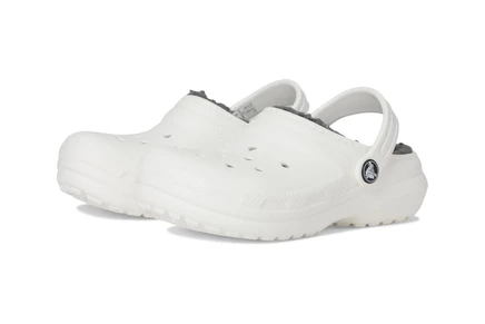 Детские сабо Crocs Kids Classic Lined с мехом, бело-серые