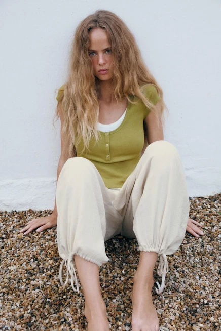 Женская футболка ZARA с многослойным эффектом, хаки