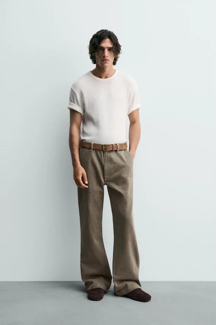 Мужские джинсы ZARA Chino wide flare fit, охра