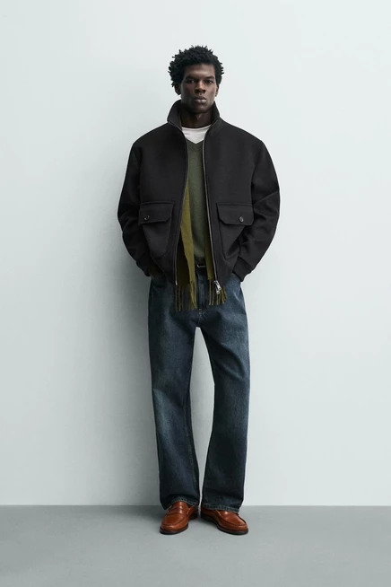 Мужская куртка ZARA из шерсти с кашемиром, черная