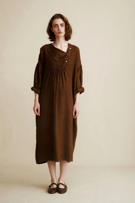 Женское льняное платье ZARA Caramel London, шоколадное