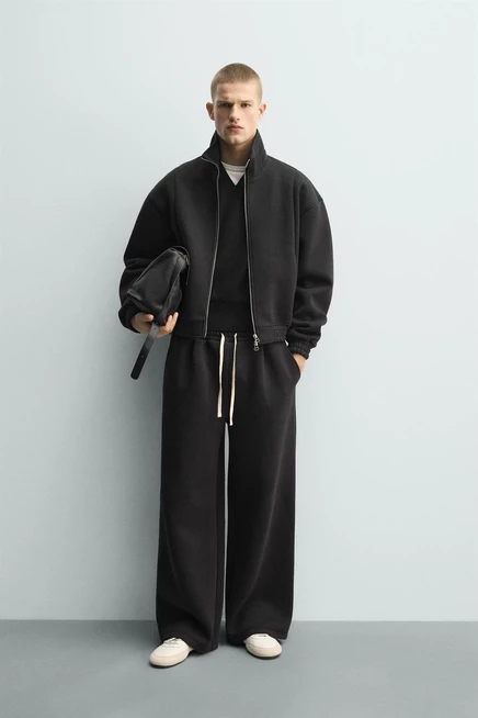 Мужские джоггеры Zara технические плиссированные, черные