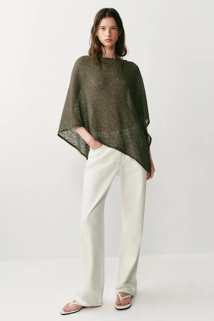 Женская асимметричная накидка Zara с люрексом, хаки