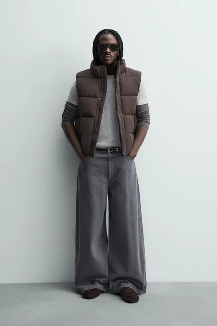 Мужской стеганый жилет ZARA, укороченный, коричневый