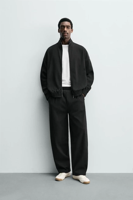 Мужские широкие джоггеры ZARA с защипами, черные
