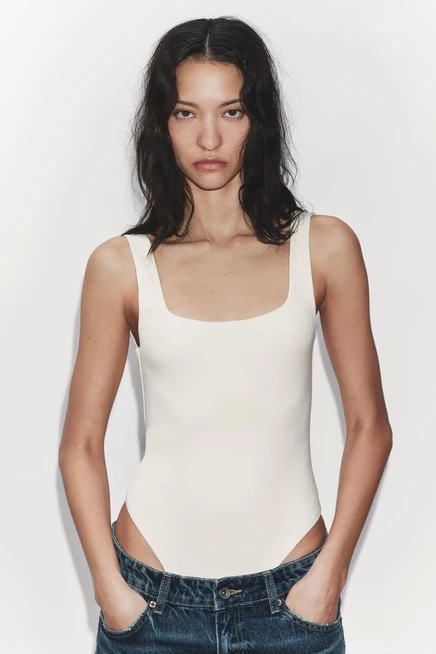 Женское боди ZARA с квадратным вырезом, цвета экрю
