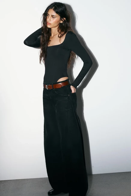 Женское боди ZARA с квадратным вырезом, черное