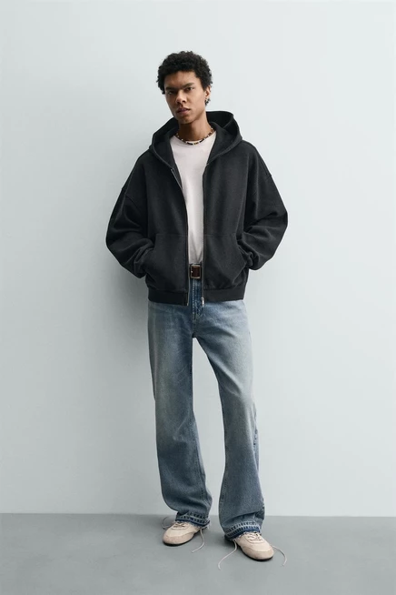 Мужская худи ZARA вафельная, темно-антрацитовая