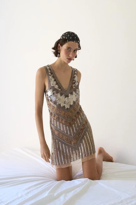 Женское мини-платье ZARA с пайетками, серебристое