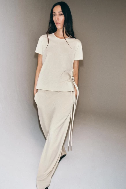 Женские брюки ZARA прямого кроя на кулиске, бежевые