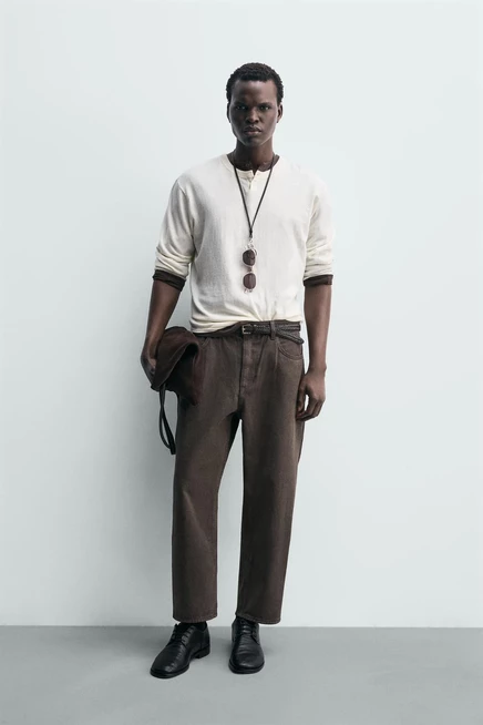 Мужские джинсы Zara Tapered Wide Fit, коричневые