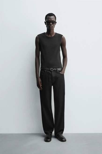 Мужская майка Zara в рубчик, черная