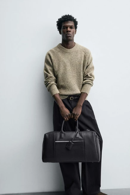 Мужская сумка Zara дорожная кожаная, черная