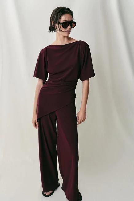 Женский топ Zara из крепа с драпировкой, винный