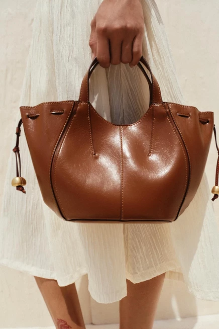 Женская сумка ZARA с бисерной ручкой, темно-коричневая