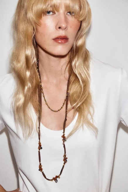 Женские ожерелья Zara с бусинами, 2 шт., золотистые
