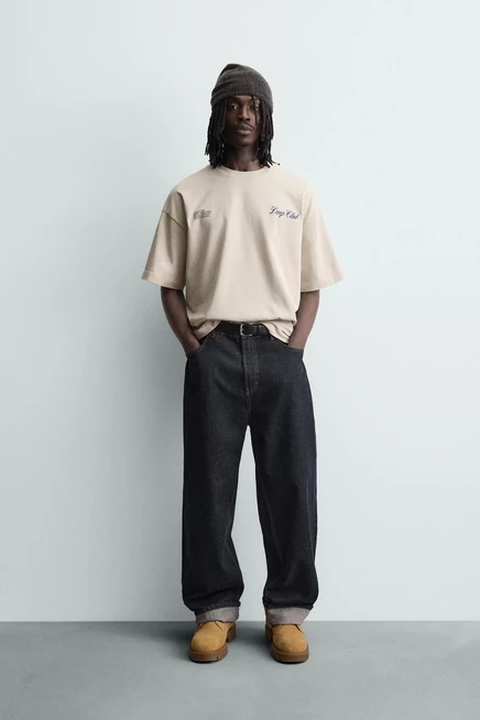 Мужская футболка Zara с комбинированным принтом, молочная
