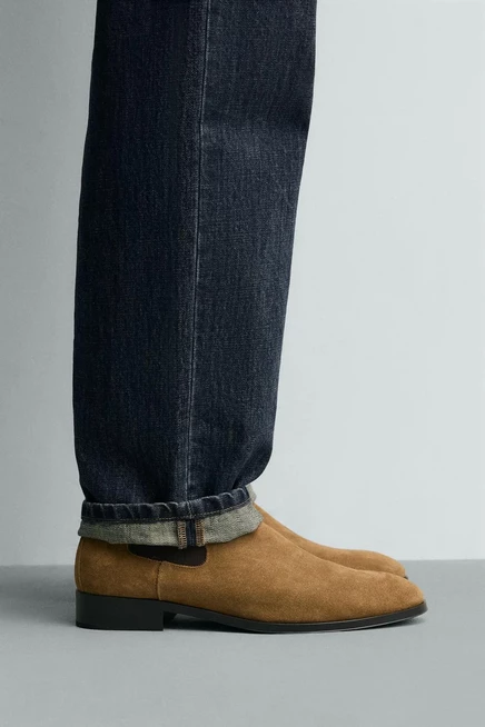 Мужские ботинки челси ZARA кожаные, коричневые