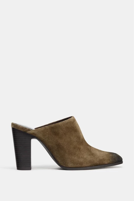 Женские мюли Zara из спилка, коричневые