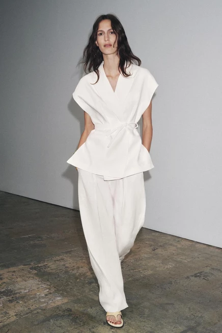Женский двубортный льняной жилет ZARA ZW Collection, белый