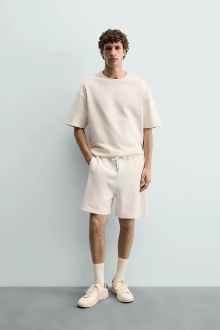 Мужские шорты ZARA Relaxed Fit Interlock, молочные