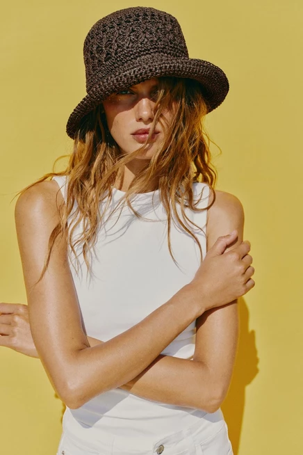 Женская панама ZARA, плетеная, коричневая