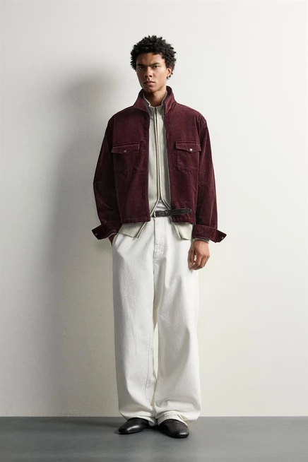 Мужская рубашка-куртка ZARA из вельвета, бордовая