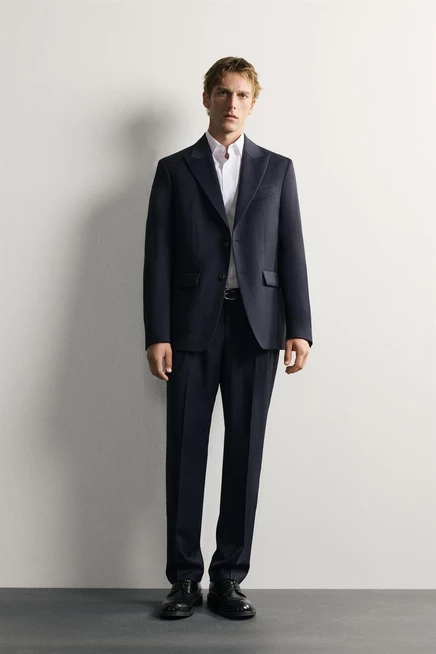 Мужские брюки ZARA из шерсти в полоску, темно-синие