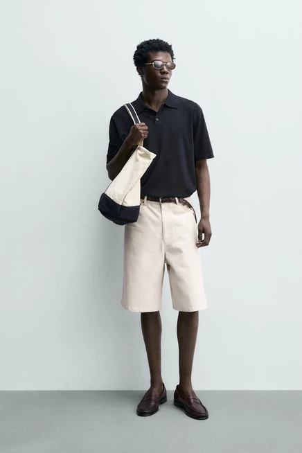 Мужское поло Zara Regular Fit Cotton Blend, темно-синее