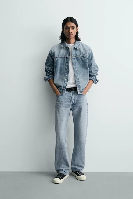 Мужская джинсовая куртка ZARA Basic, голубая