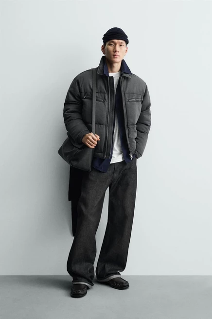 Мужская стеганая джинсовая куртка ZARA, серая