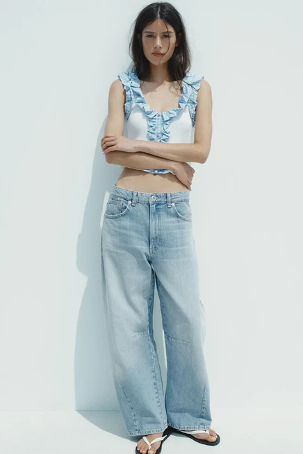 Женский ребристый топ ZARA в клетку, молочный