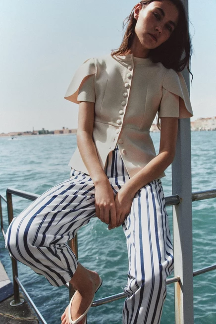 Женский кардиган ZARA с рукавами-фонариками, экрю