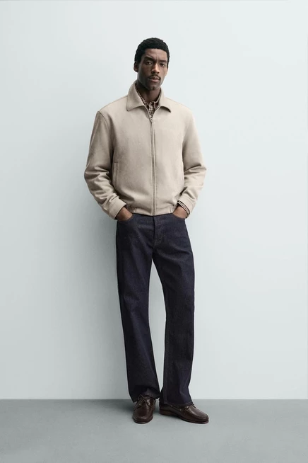 Мужская куртка ZARA из искусственной замши, светло-серая