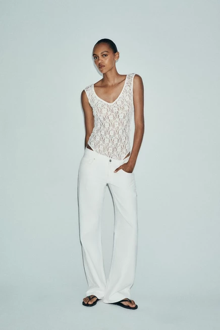 Женское боди ZARA кружевное, слоновая кость