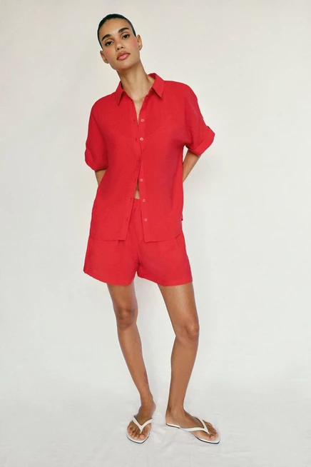 Женская рубашка Zara с коротким рукавом, красная