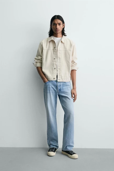 Мужская джинсовая куртка ZARA Basic, слоновая кость
