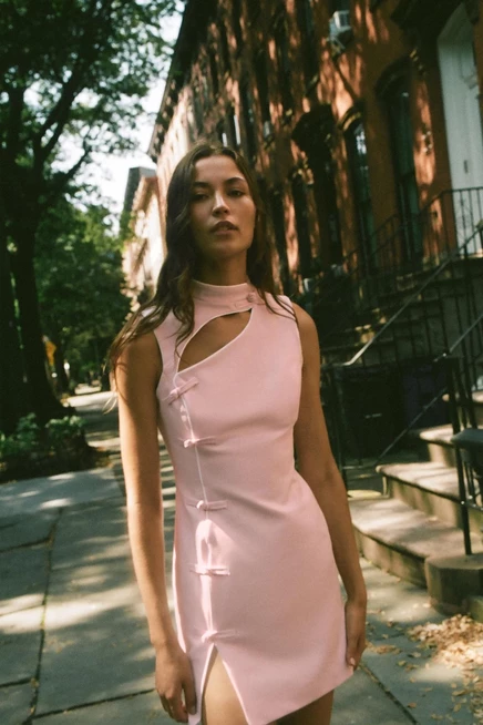 Женское платье ZARA Mini Frog Fastening, розовое