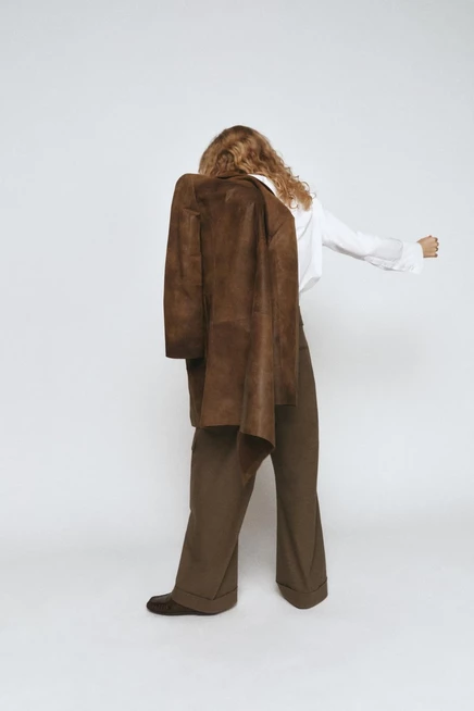 Женское пальто ZARA ZW, кожаное, светло-коричневое