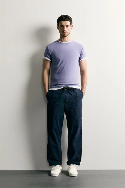 Мужская футболка ZARA Slim Fit /01, светло-лиловая